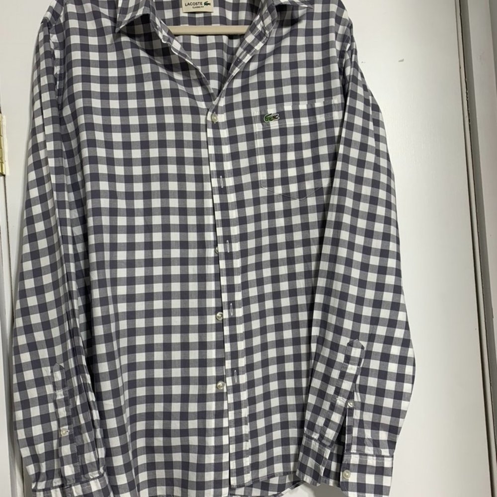 Lacoste gray and White Checkered Casual Button Down Shirt